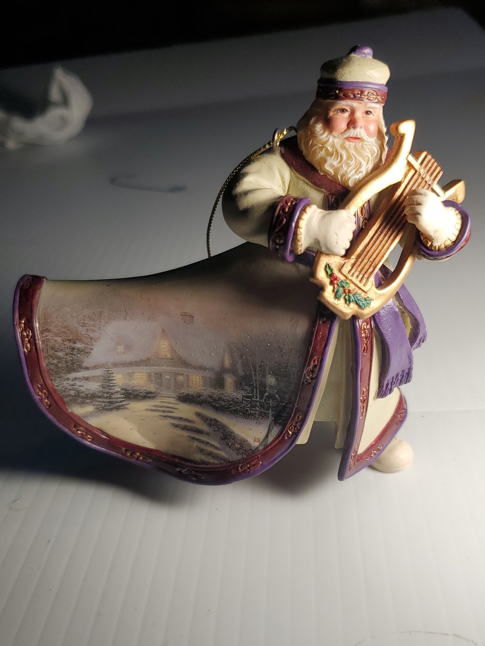 Thomas Kinkade Purple and Cream Santa with Harp Holiday Ornament